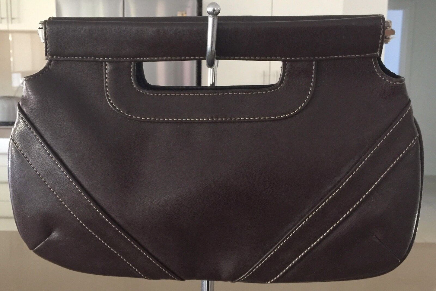 Vintage 1970s Brown Pleather Clutch HandBag Purse - Disco Vibe!