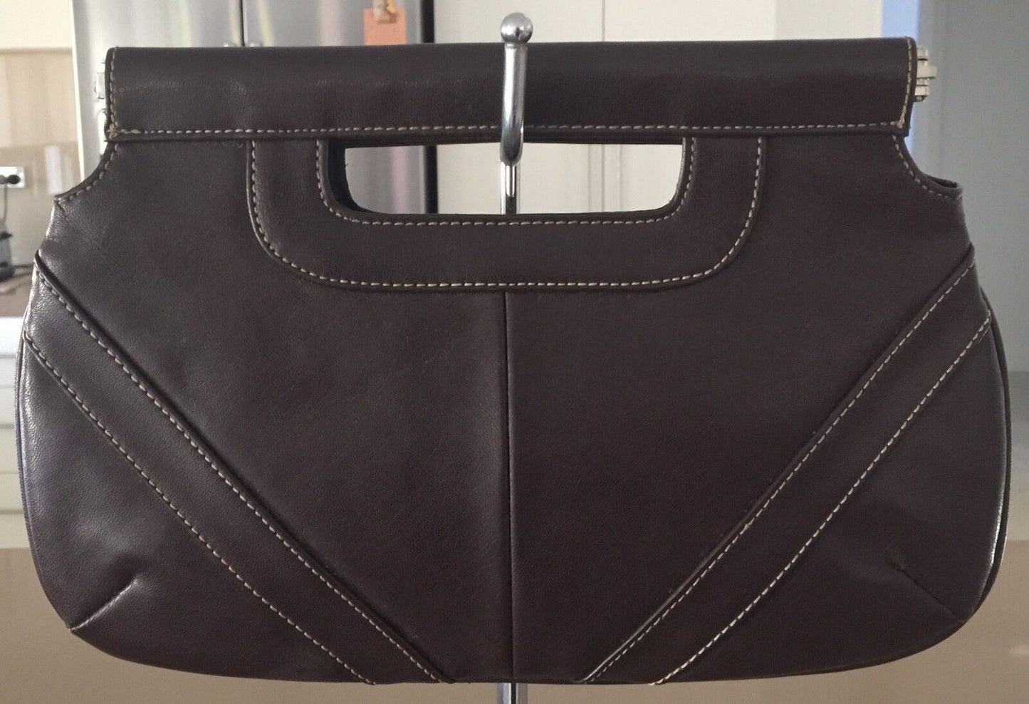 Vintage 1970s Brown Pleather Clutch HandBag Purse - Disco Vibe!
