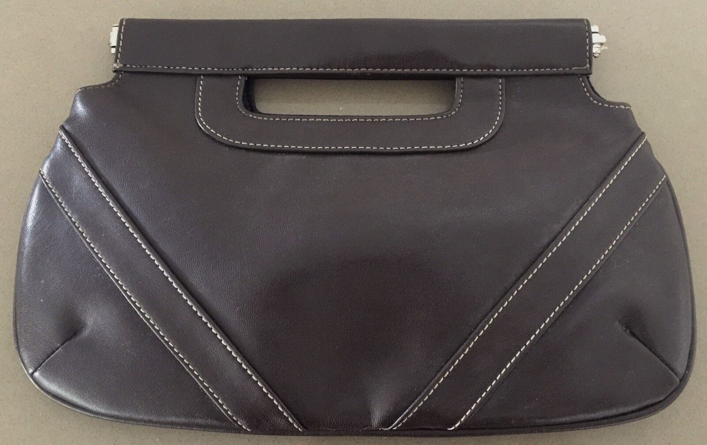 Vintage 1970s Brown Pleather Clutch HandBag Purse - Disco Vibe!