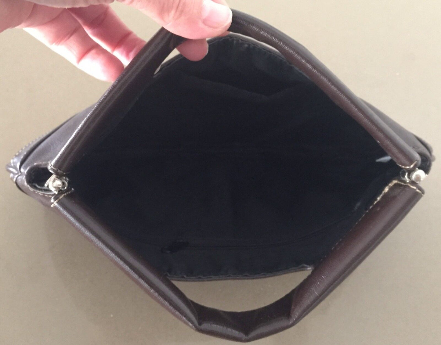 Vintage 1970s Brown Pleather Clutch HandBag Purse - Disco Vibe!