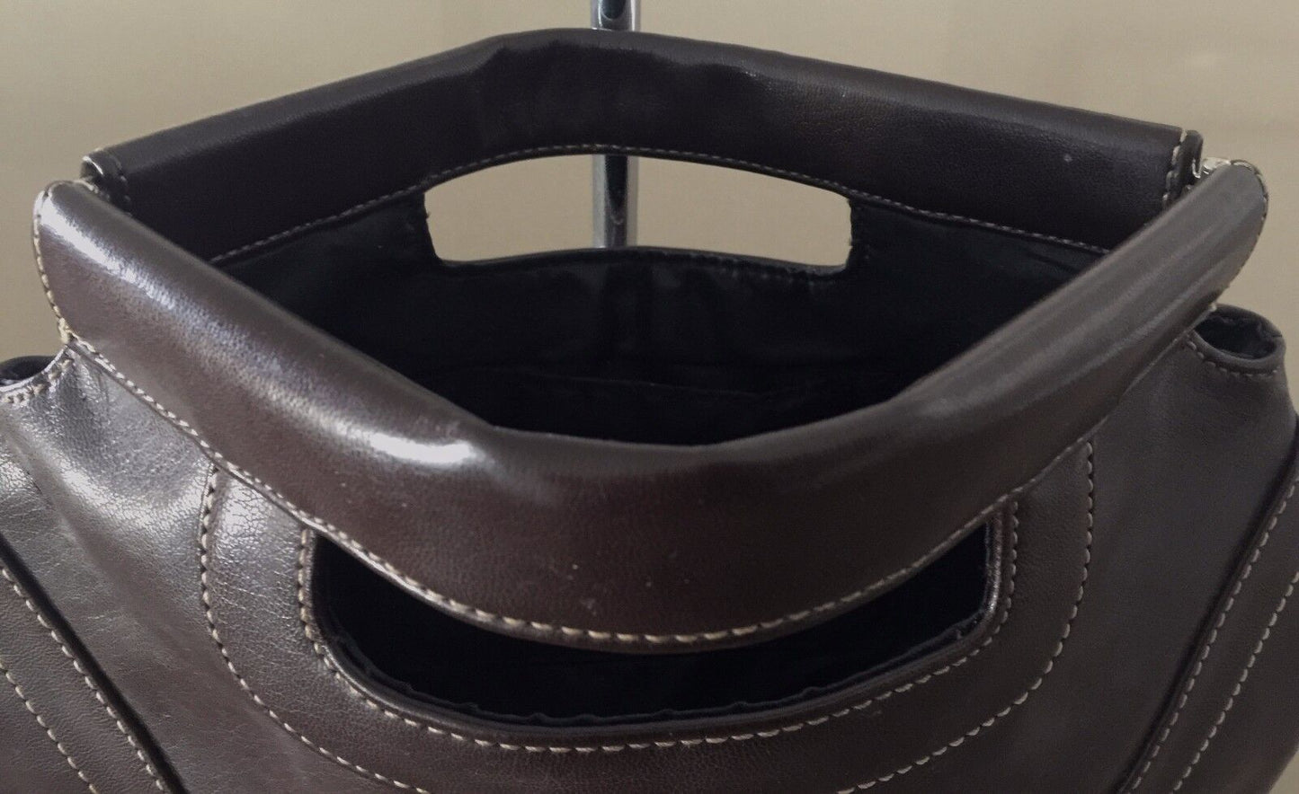 Vintage 1970s Brown Pleather Clutch HandBag Purse - Disco Vibe!