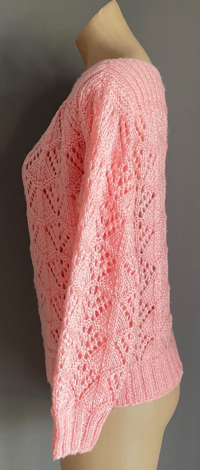 Baby Pink Handmade Knit Jumper Long Sleeves Size 12 Boat Neck Decorative Stitch