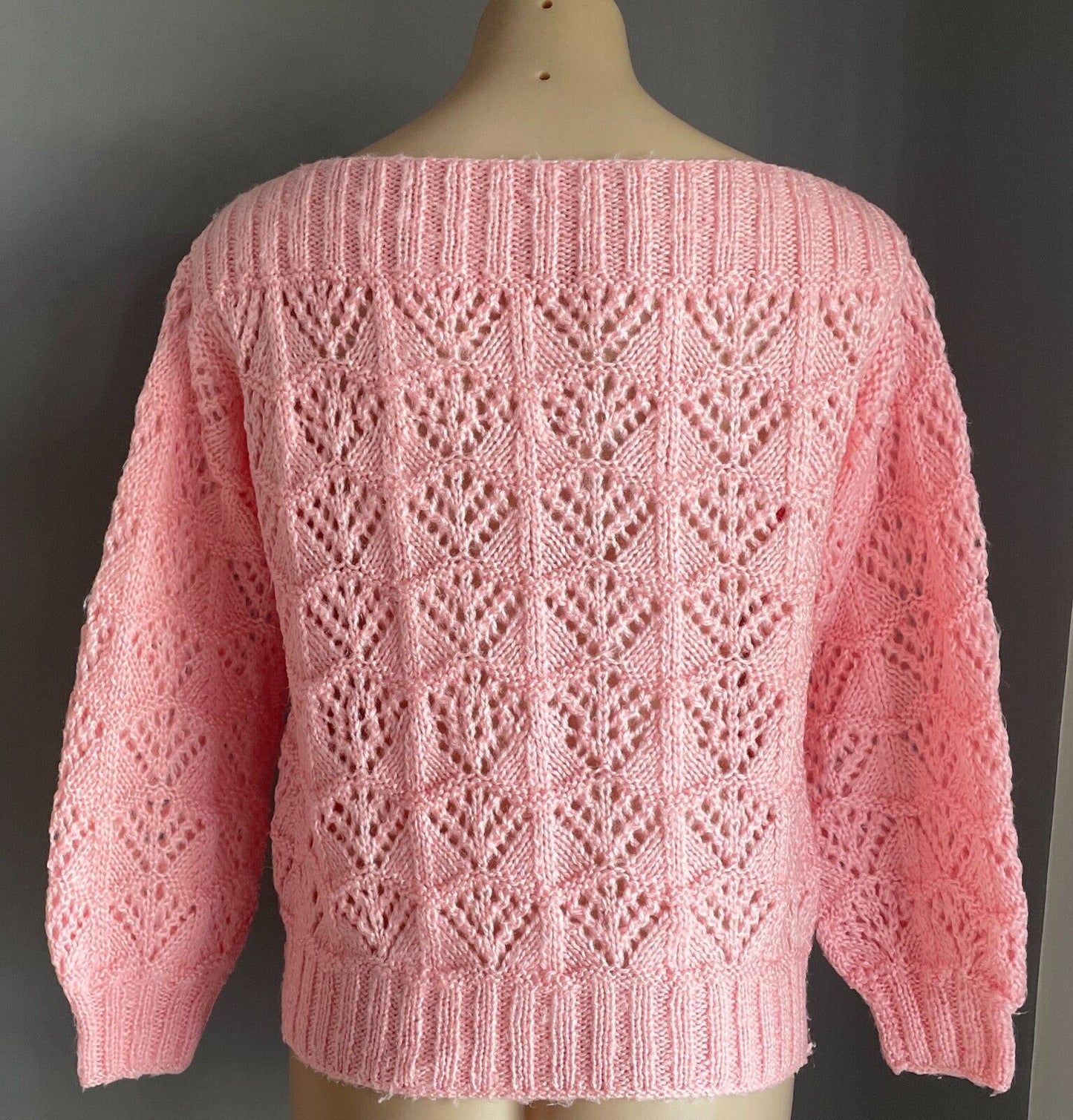 Baby Pink Handmade Knit Jumper Long Sleeves Size 12 Boat Neck Decorative Stitch
