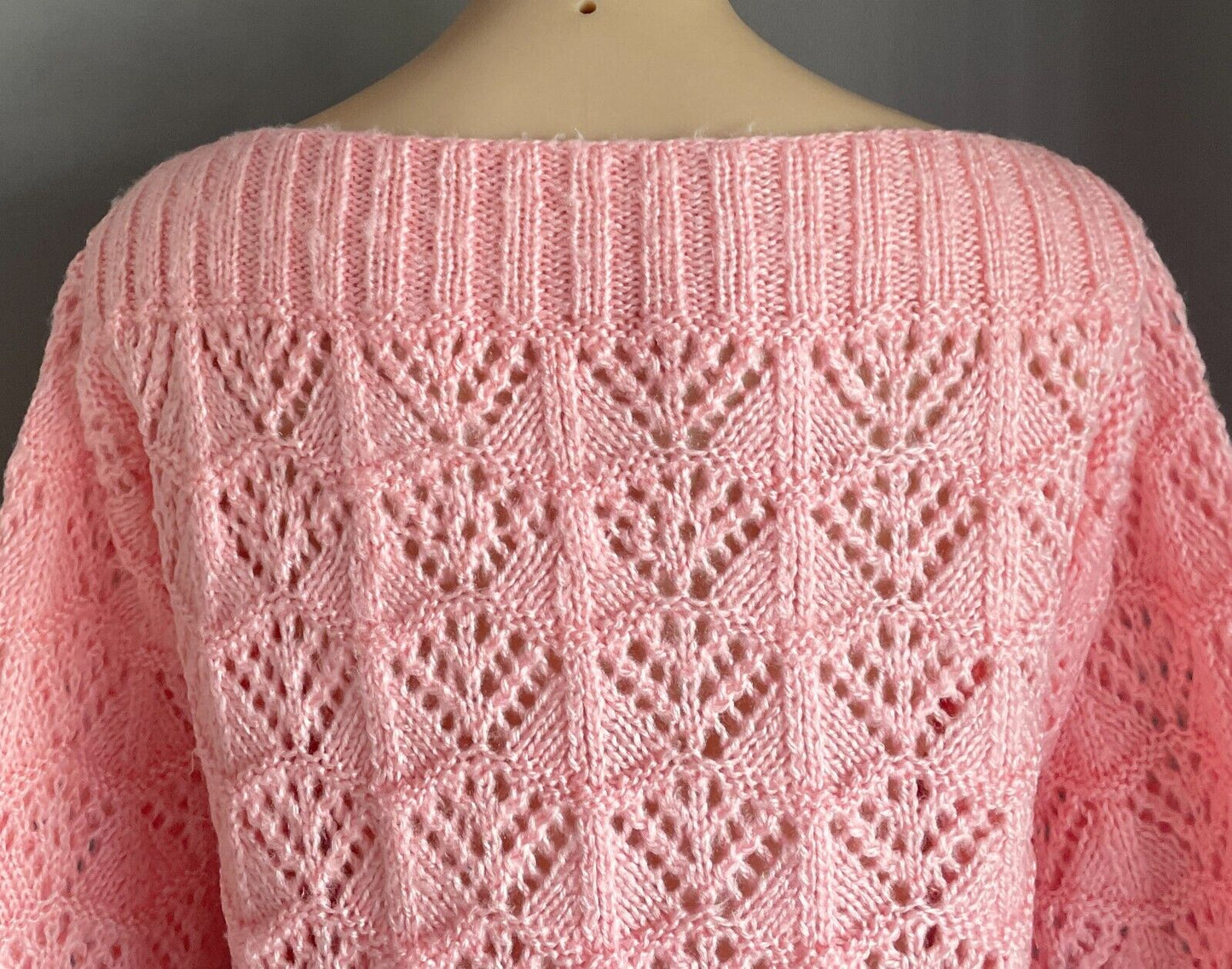Baby Pink Handmade Knit Jumper Long Sleeves Size 12 Boat Neck Decorative Stitch