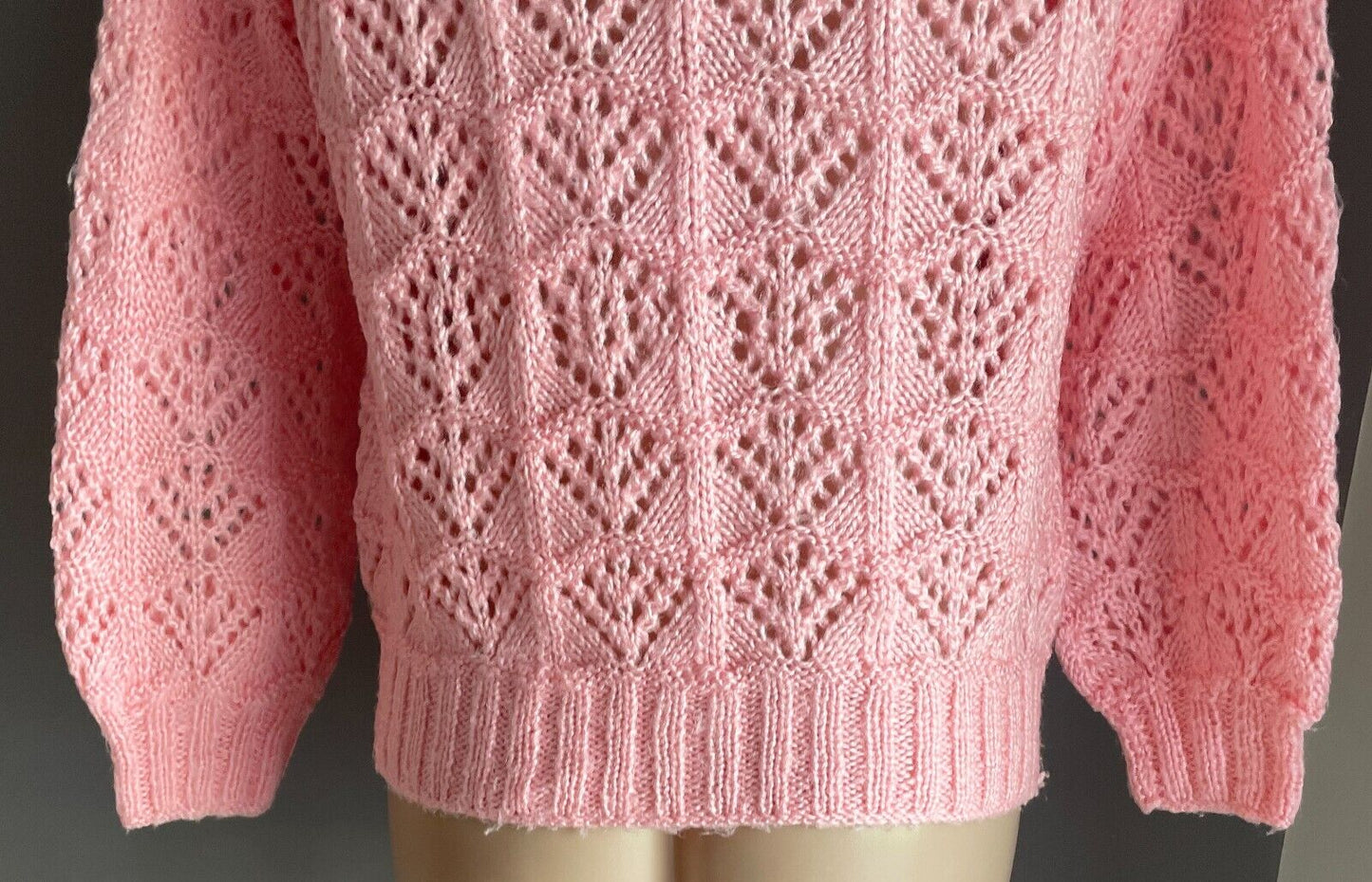 Baby Pink Handmade Knit Jumper Long Sleeves Size 12 Boat Neck Decorative Stitch