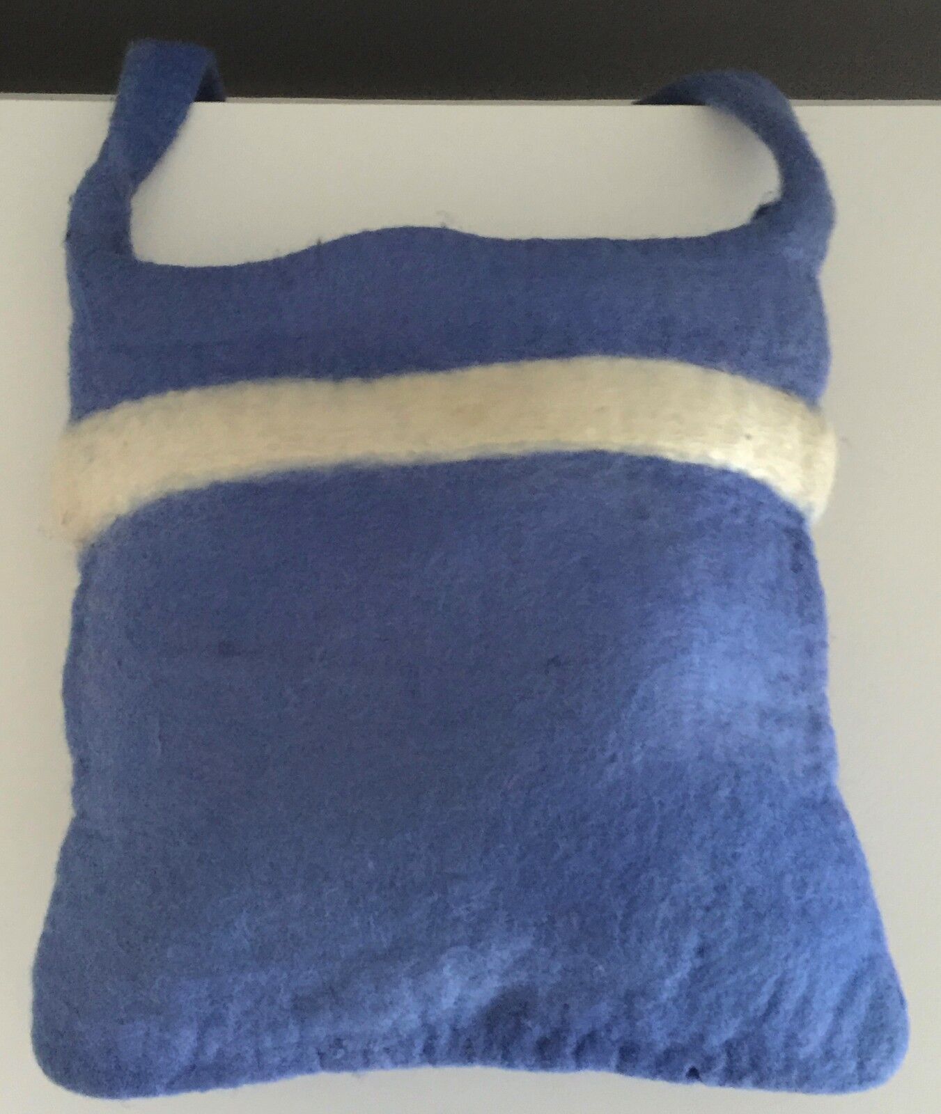 Vintage WOOLLEN FELT BAG  Blue & White Stripe Cross Body Shoulder Bag NEPAL