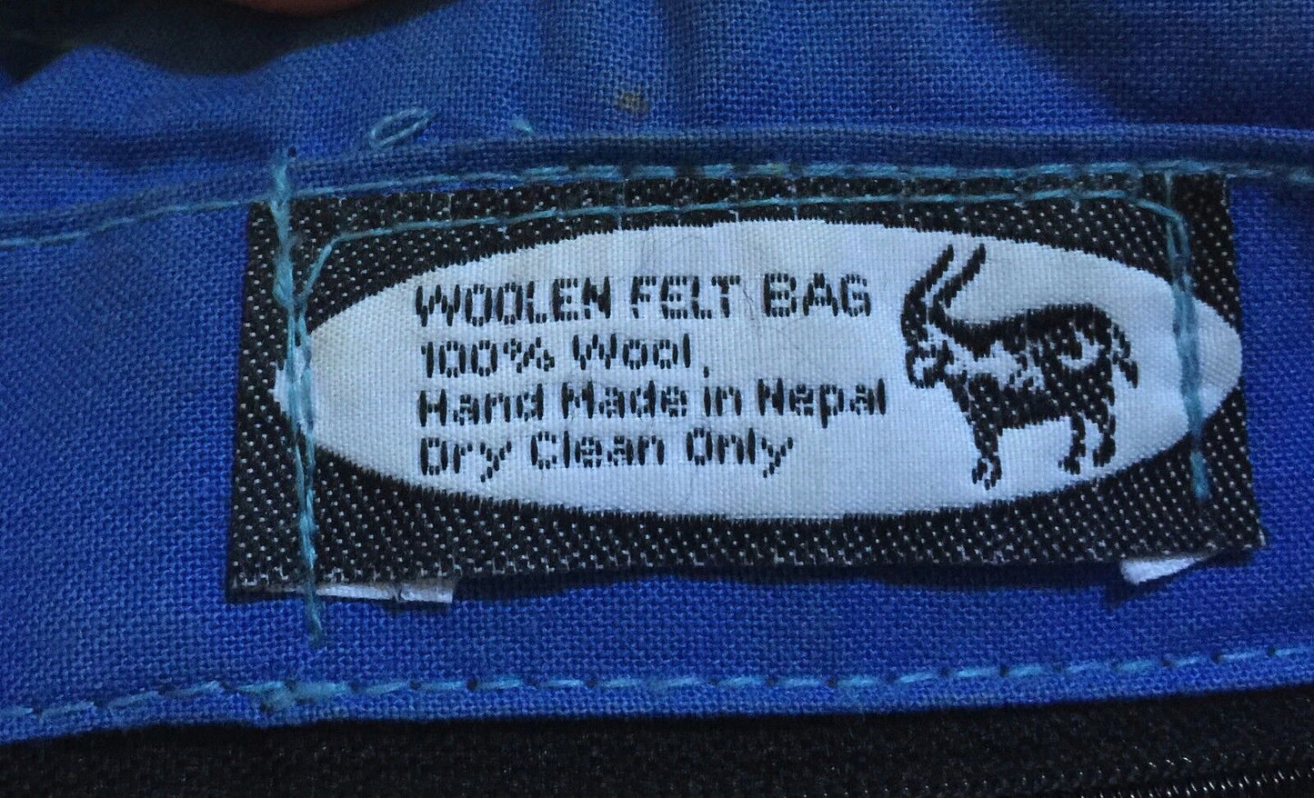 Vintage WOOLLEN FELT BAG  Blue & White Stripe Cross Body Shoulder Bag NEPAL
