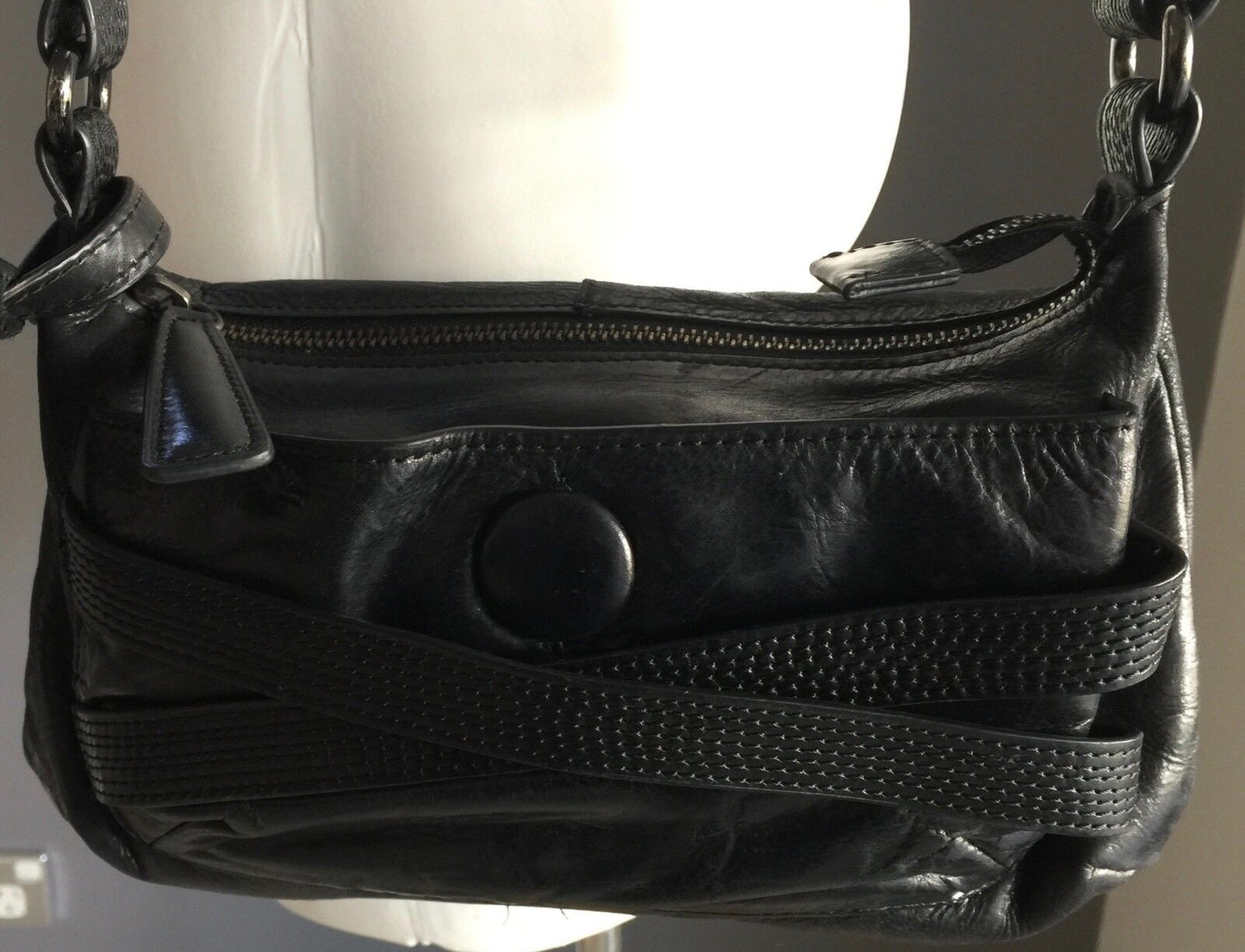 PINK CORPORATION Shoulder Bag Black Leather Crossbody Handbag  Stylish
