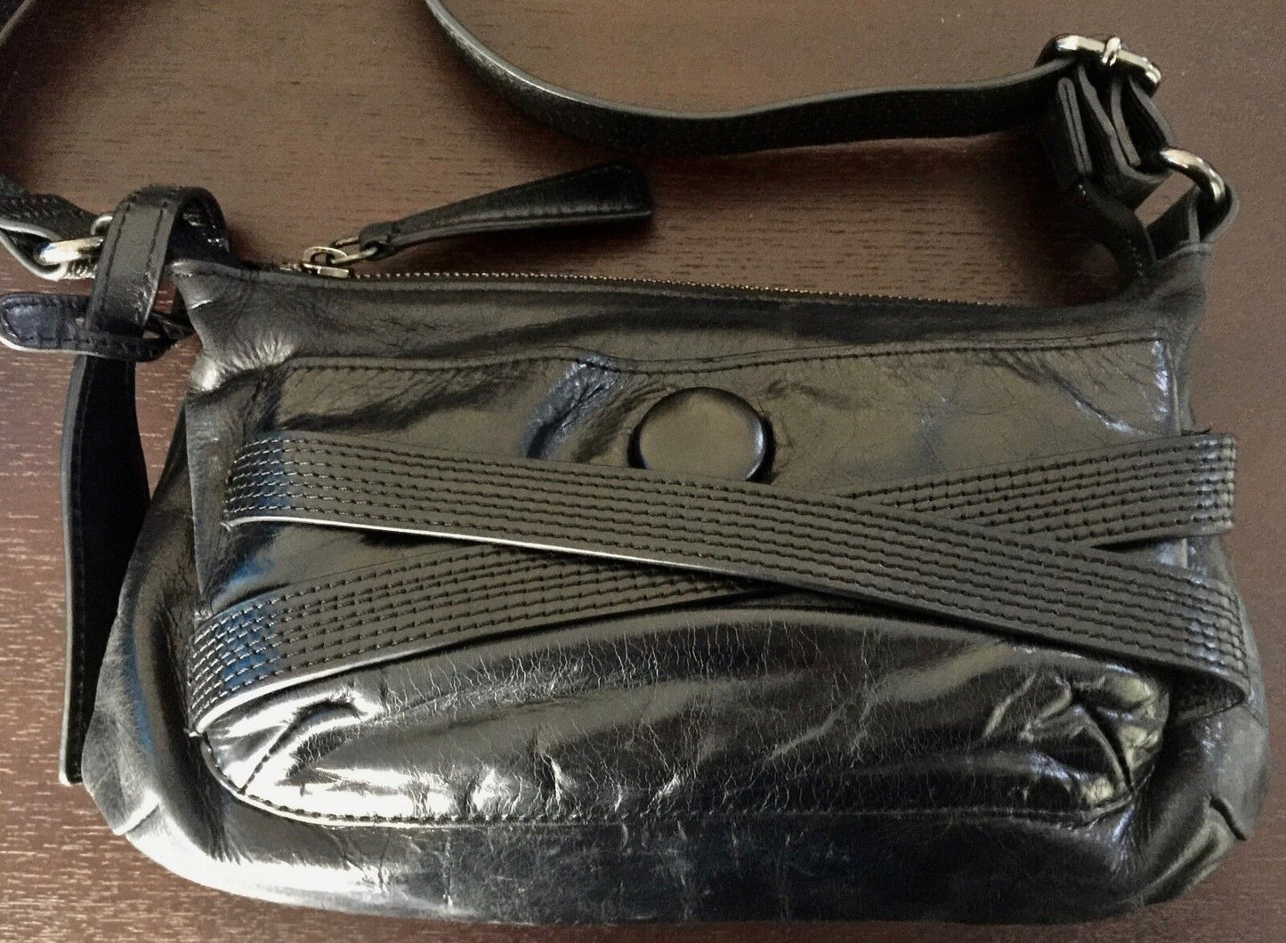 PINK CORPORATION Shoulder Bag Black Leather Crossbody Handbag  Stylish