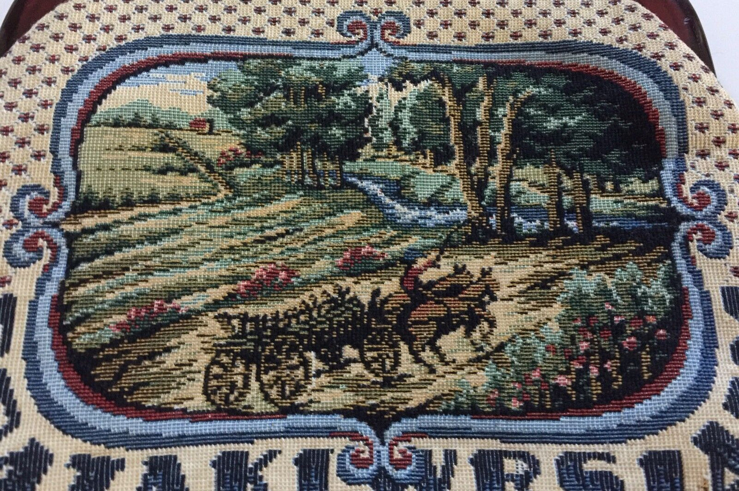 Vintage CLUTCH PURSE Folk Art Rural Scene Multi Colour Tapestry Bag Continental
