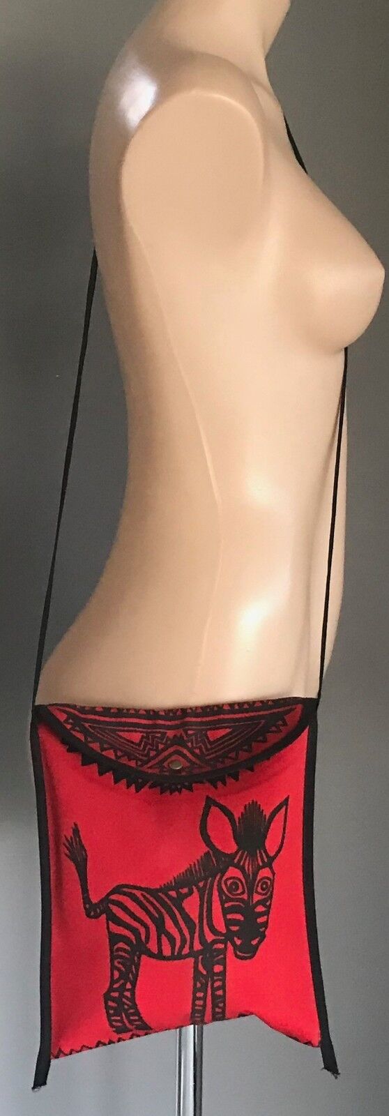 COQ D'OR CROSSBODY SHOULDER BAG Red Black Zebra Fabric Flat Pouch HandBag NEW