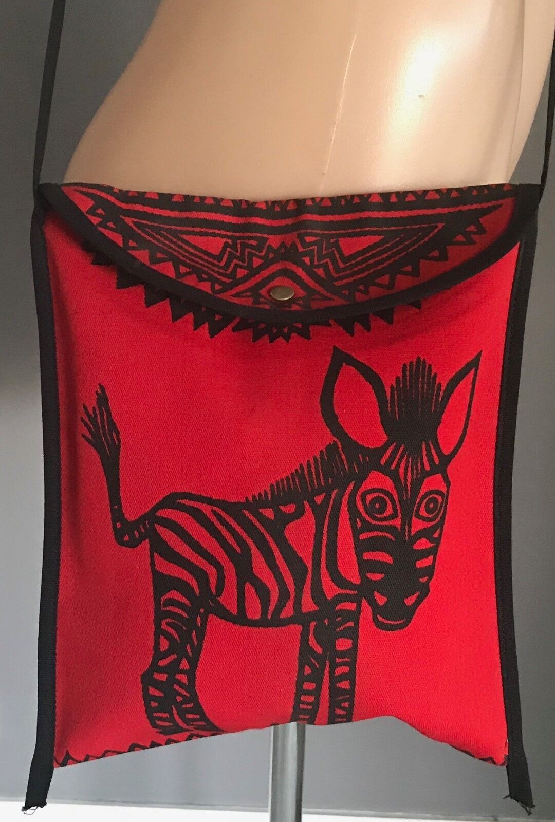 COQ D'OR CROSSBODY SHOULDER BAG Red Black Zebra Fabric Flat Pouch HandBag NEW