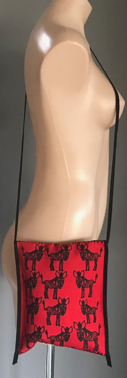 COQ D'OR CROSSBODY SHOULDER BAG Red Black Zebra Fabric Flat Pouch HandBag NEW