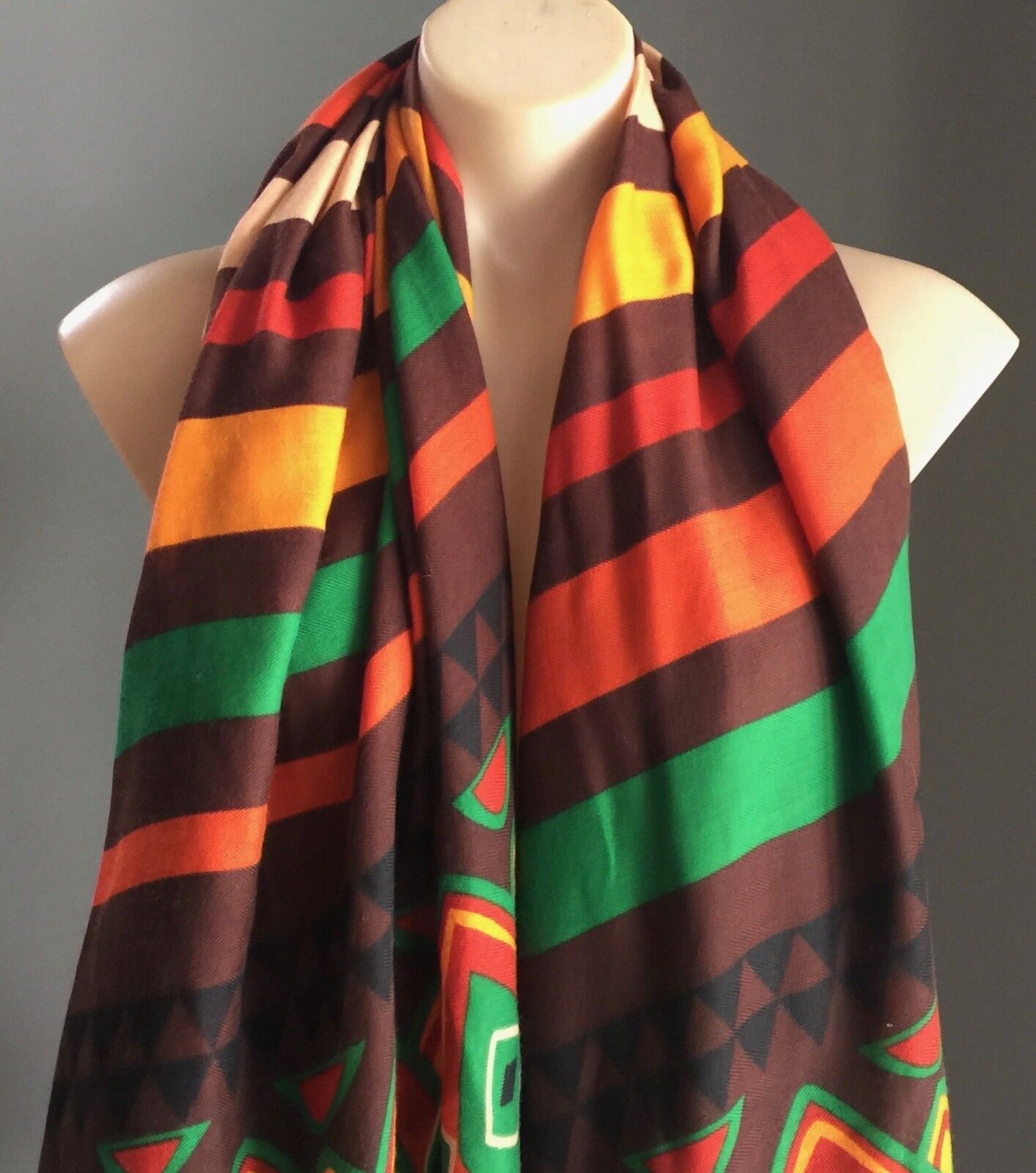 GREGORY LADNER Neck Wrap Scarf Bright Coloured Stripe 70's Print Shoulder Shawl