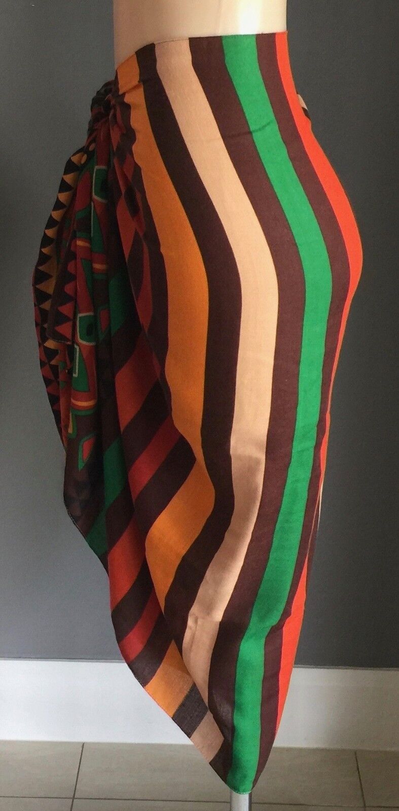 GREGORY LADNER Neck Wrap Scarf Bright Coloured Stripe 70's Print Shoulder Shawl