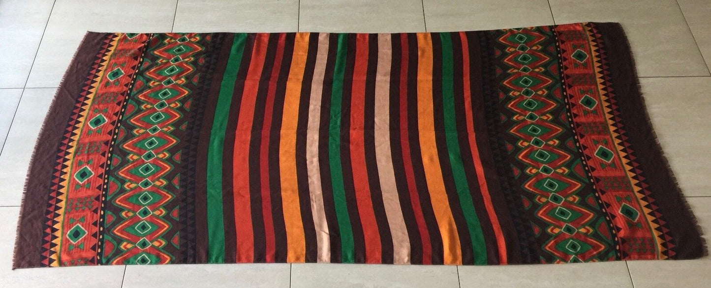 GREGORY LADNER Neck Wrap Scarf Bright Coloured Stripe 70's Print Shoulder Shawl