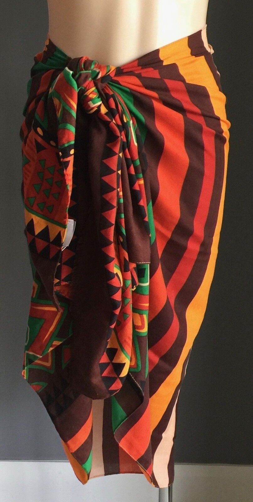 GREGORY LADNER Neck Wrap Scarf Bright Coloured Stripe 70's Print Shoulder Shawl
