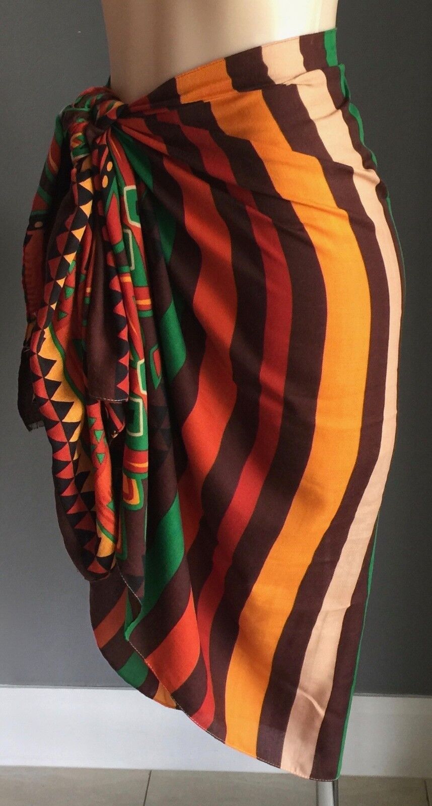 GREGORY LADNER Neck Wrap Scarf Bright Coloured Stripe 70's Print Shoulder Shawl