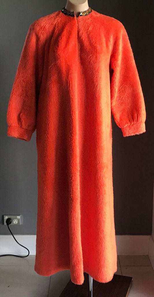 Vtg 60s JELDI Orange Faux Fur Long Sleeve Gown Size S 16 Vintage Rare