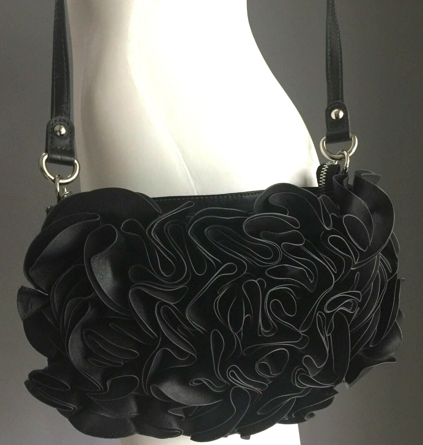 NINE WEST Shoulder Bag Pleather 3D Rosette Ruffle Cross Body Purse