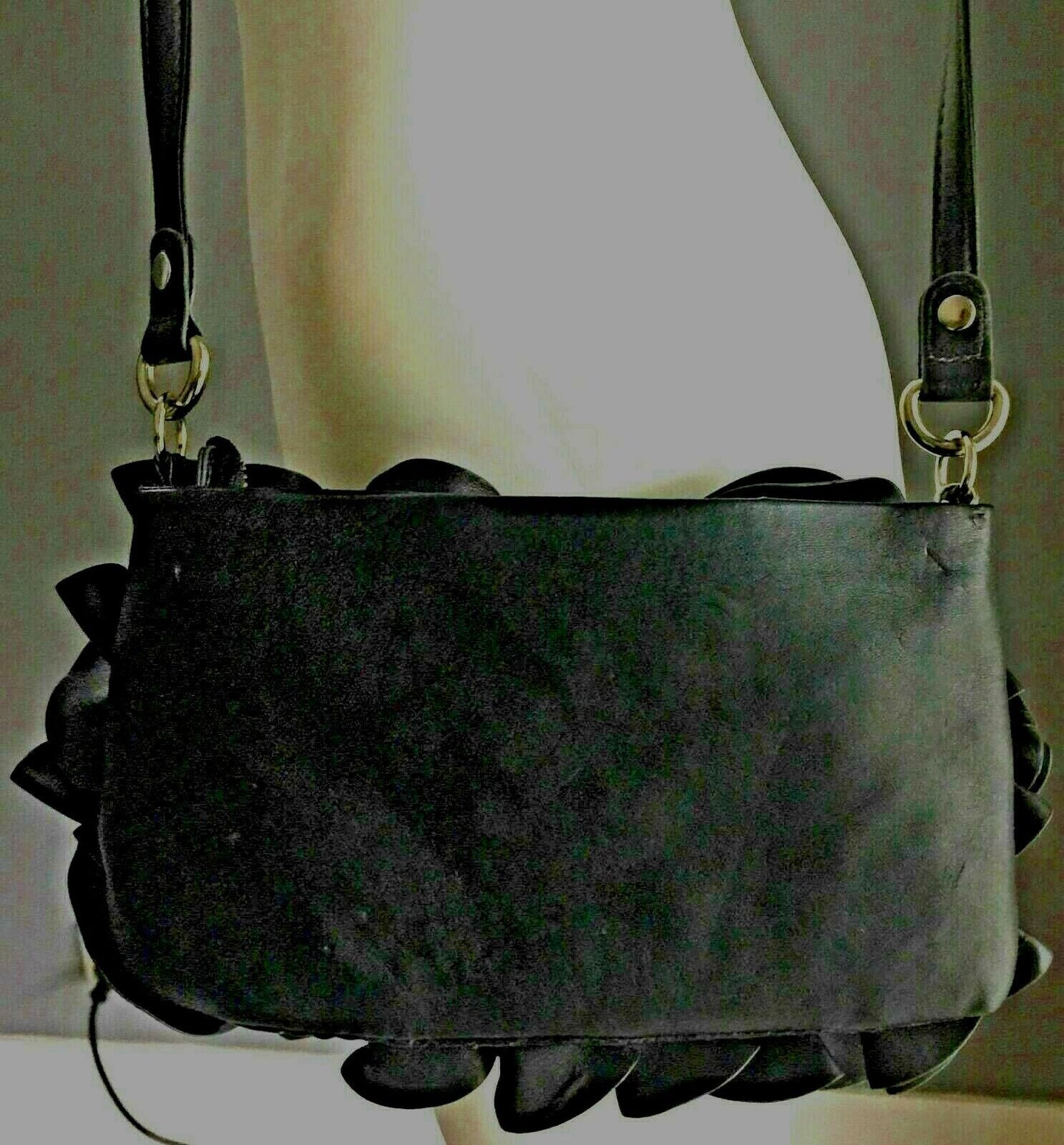 NINE WEST Shoulder Bag Pleather 3D Rosette Ruffle Cross Body Purse