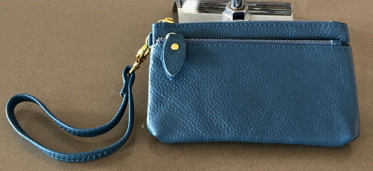 ZIPPED PURSE Blue "Pebble" Look Leatherette Wristlet Wallet Small Clutch Bag
