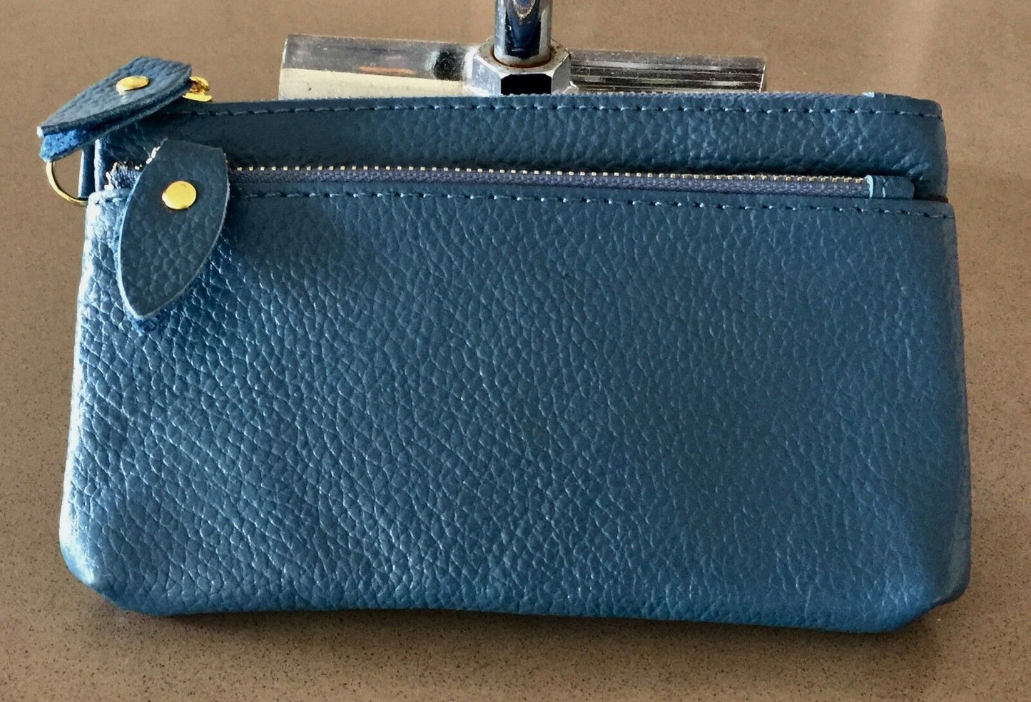 ZIPPED PURSE Blue "Pebble" Look Leatherette Wristlet Wallet Small Clutch Bag