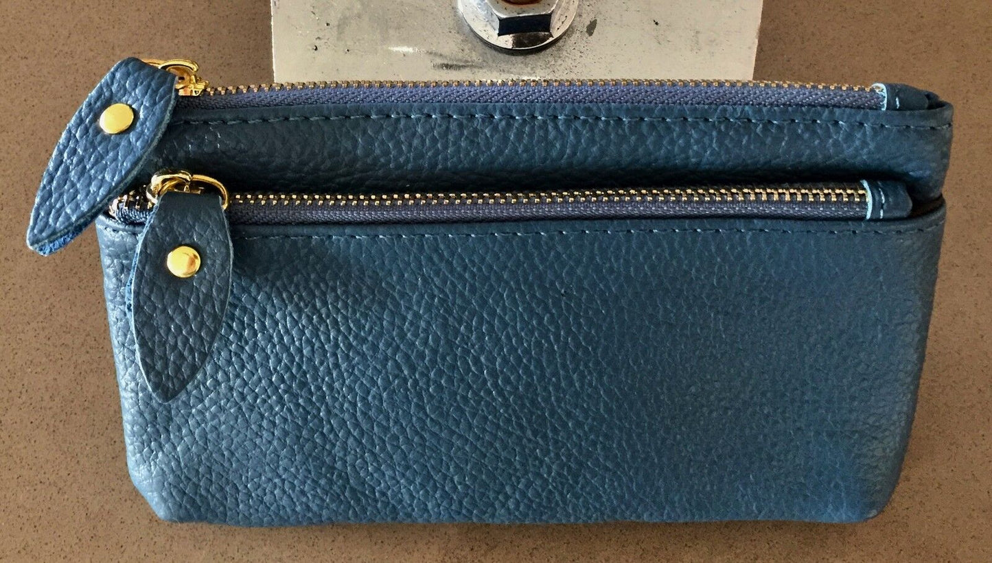 ZIPPED PURSE Blue "Pebble" Look Leatherette Wristlet Wallet Small Clutch Bag