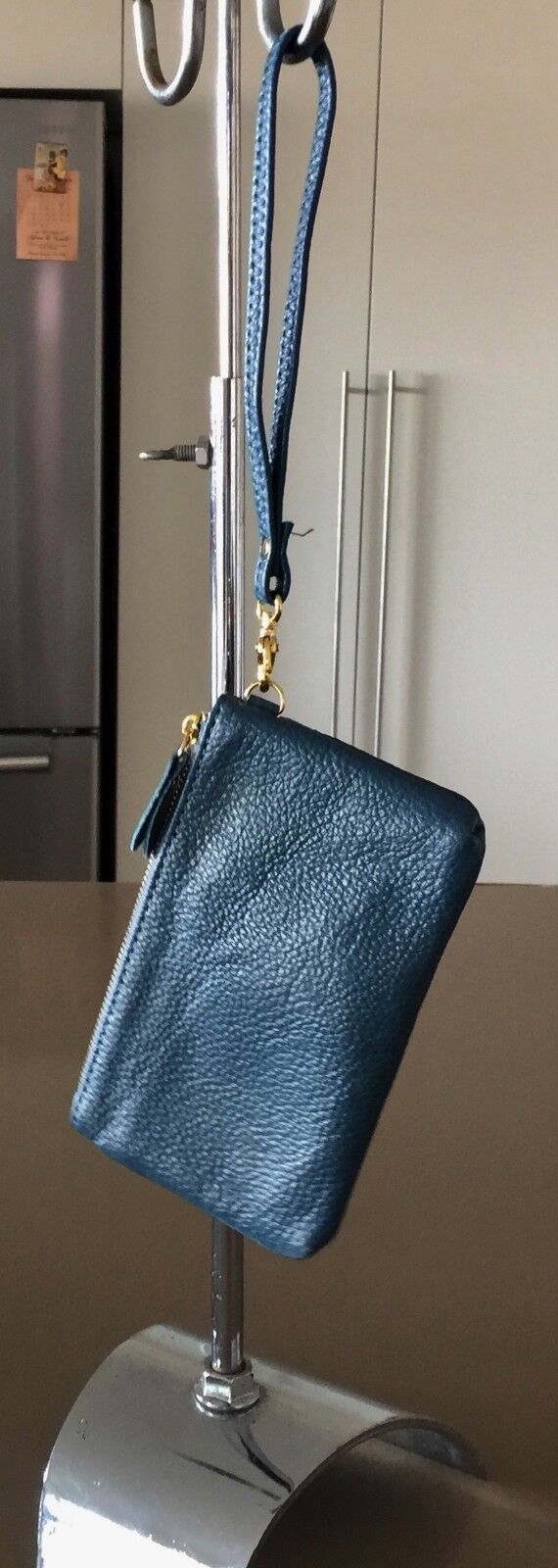 ZIPPED PURSE Blue "Pebble" Look Leatherette Wristlet Wallet Small Clutch Bag