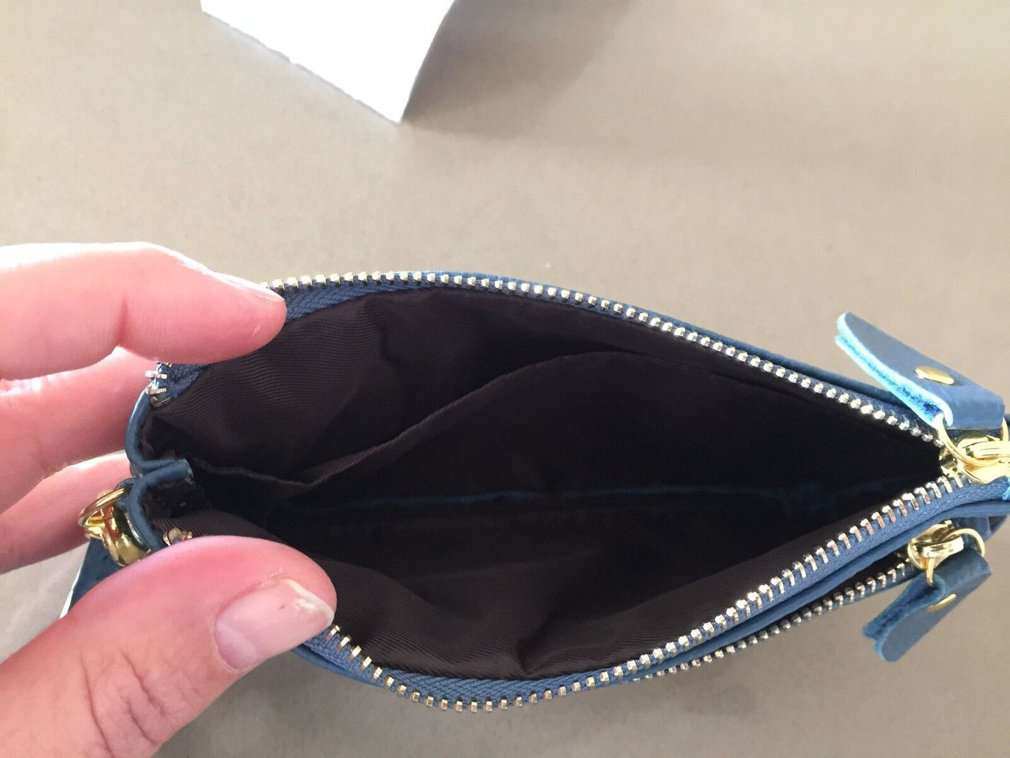 ZIPPED PURSE Blue "Pebble" Look Leatherette Wristlet Wallet Small Clutch Bag