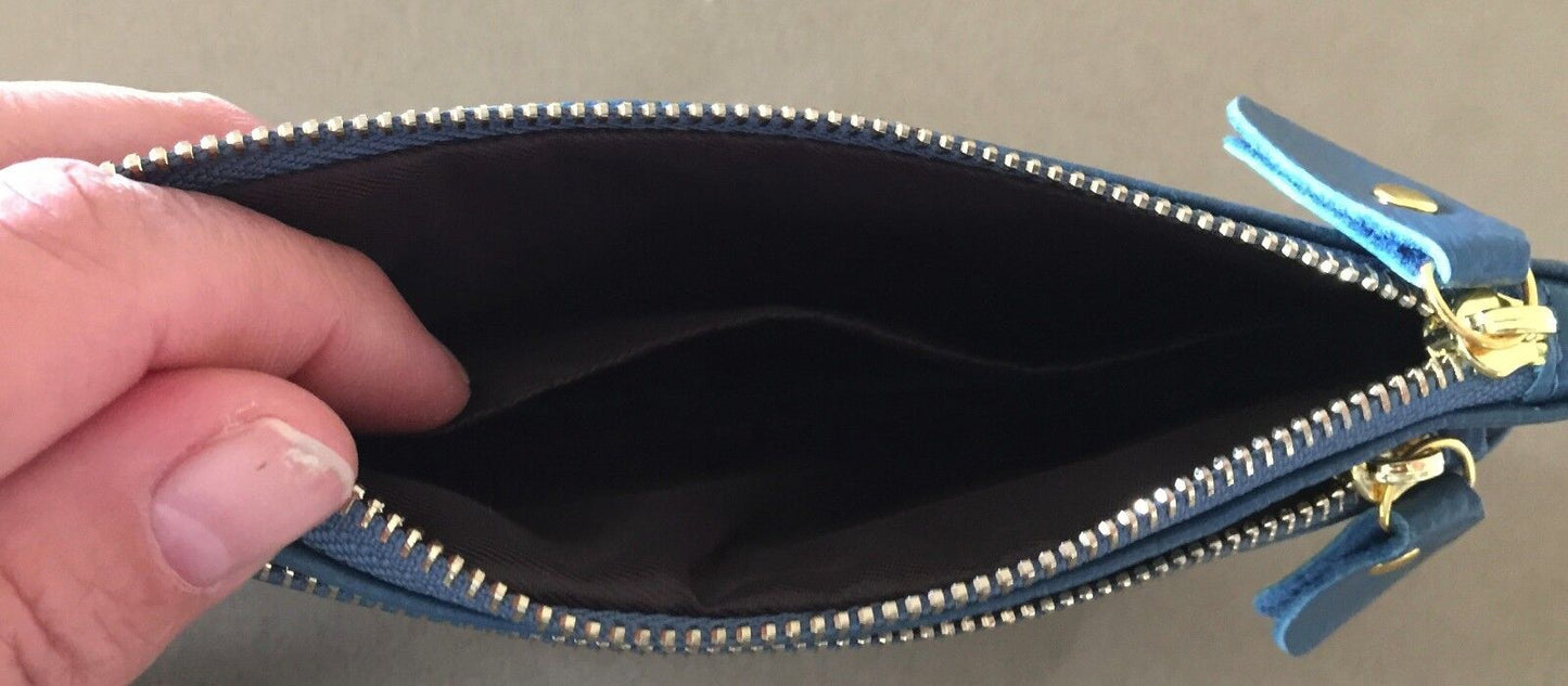 ZIPPED PURSE Blue "Pebble" Look Leatherette Wristlet Wallet Small Clutch Bag