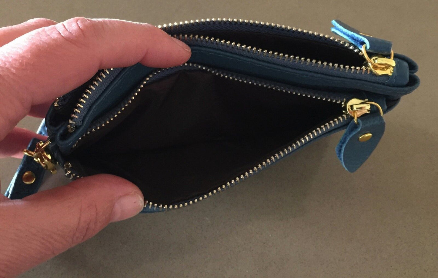 ZIPPED PURSE Blue "Pebble" Look Leatherette Wristlet Wallet Small Clutch Bag