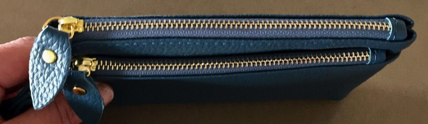 ZIPPED PURSE Blue "Pebble" Look Leatherette Wristlet Wallet Small Clutch Bag