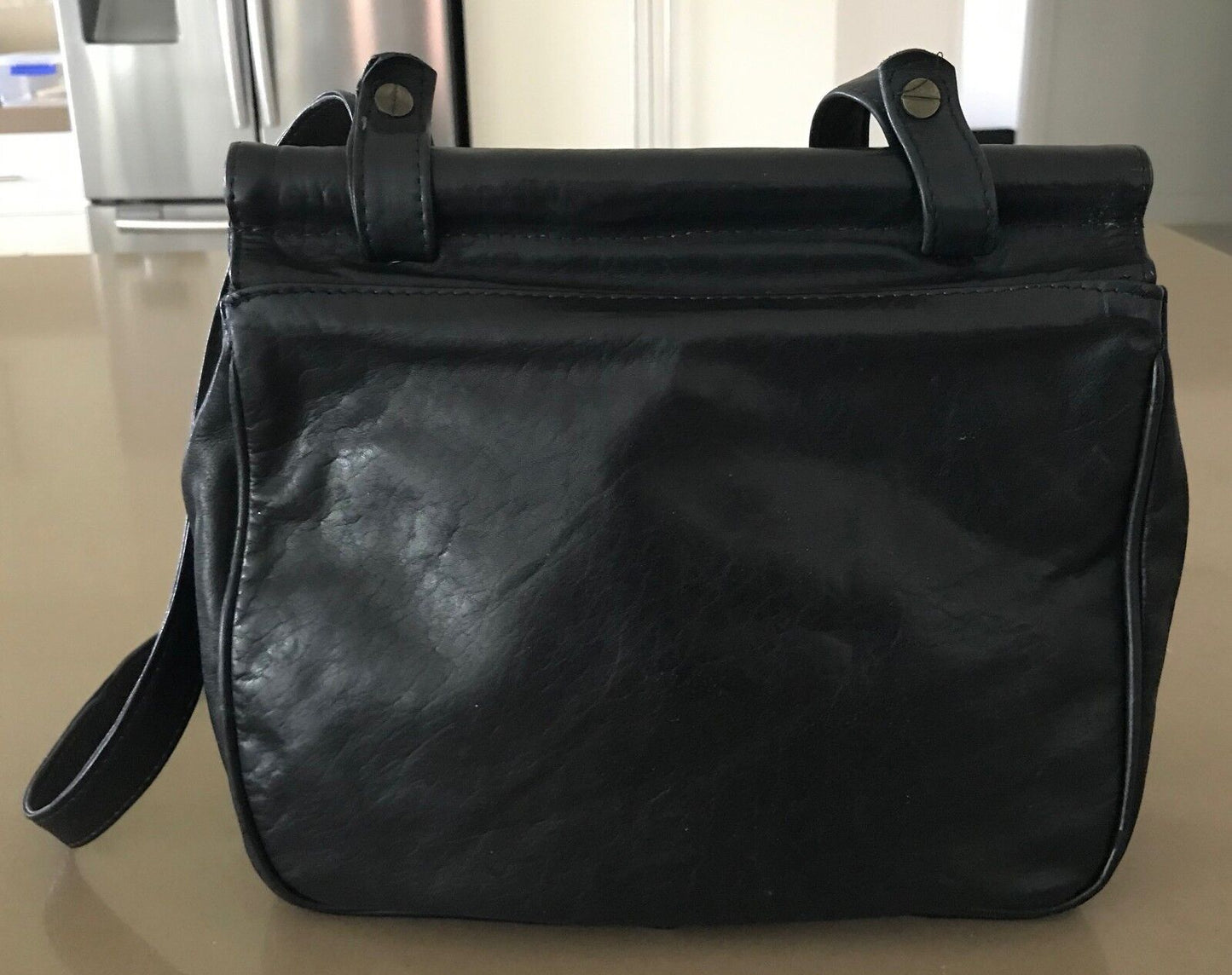 GOLD CREST Cross Body Shoulder Bag Black Pleather Saddle Handbag Purse Vintage