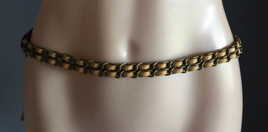 Leather Belt Retro IKKS 2cm Ladies Light Tan Colour w Tassel Trim Size 12 90cm L