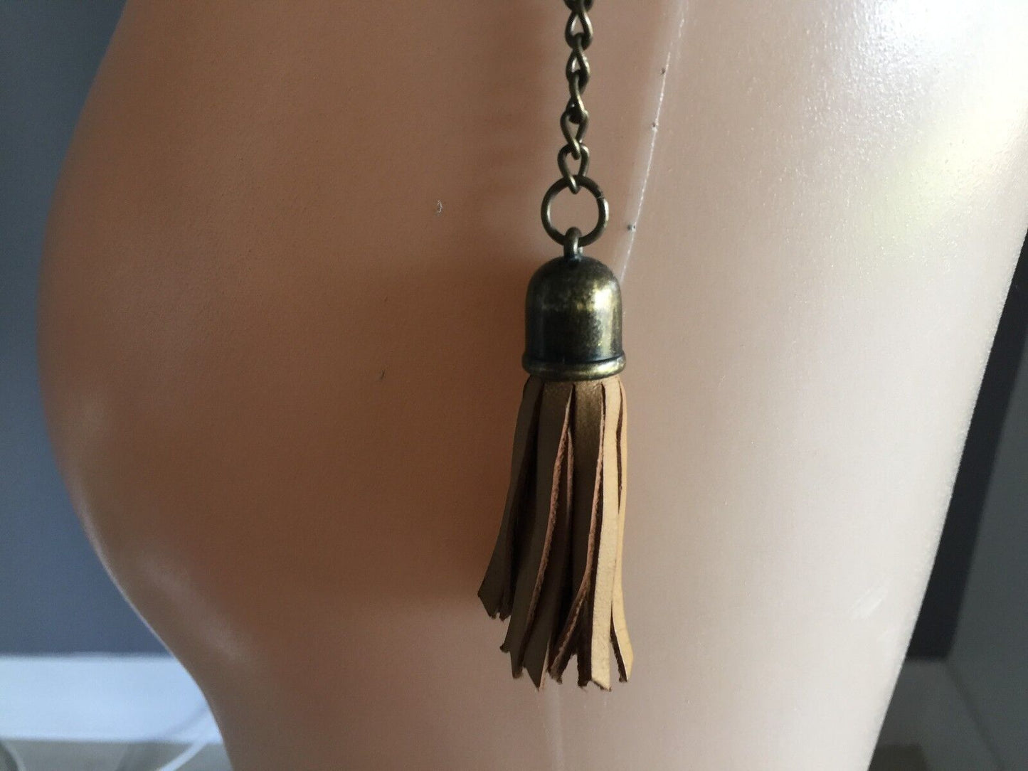 Leather Belt Retro IKKS 2cm Ladies Light Tan Colour w Tassel Trim Size 12 90cm L