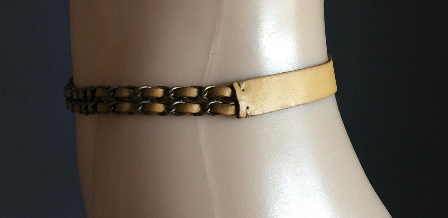 Leather Belt Retro IKKS 2cm Ladies Light Tan Colour w Tassel Trim Size 12 90cm L