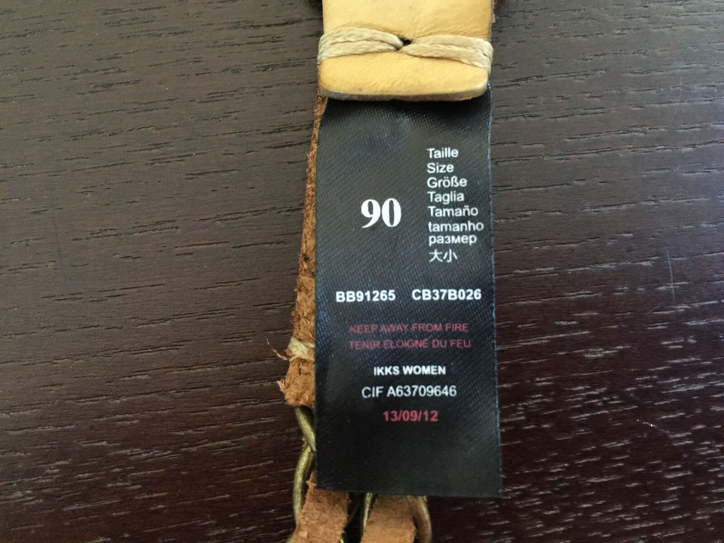 Leather Belt Retro IKKS 2cm Ladies Light Tan Colour w Tassel Trim Size 12 90cm L