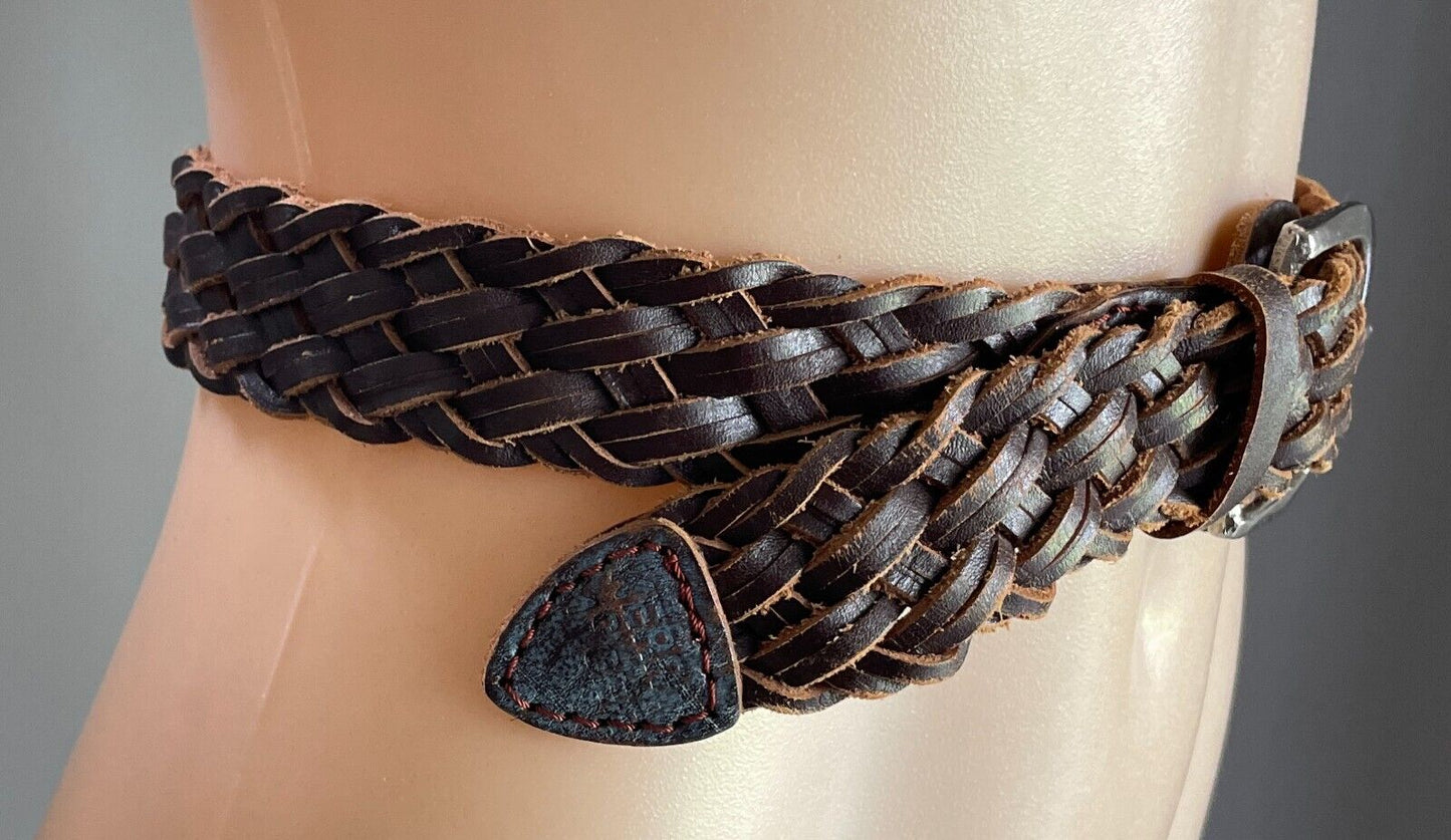 KERRY McGEE Brown Leather Woven Belt 4cm Wide Size 12 Total Length Of Belt 91cm