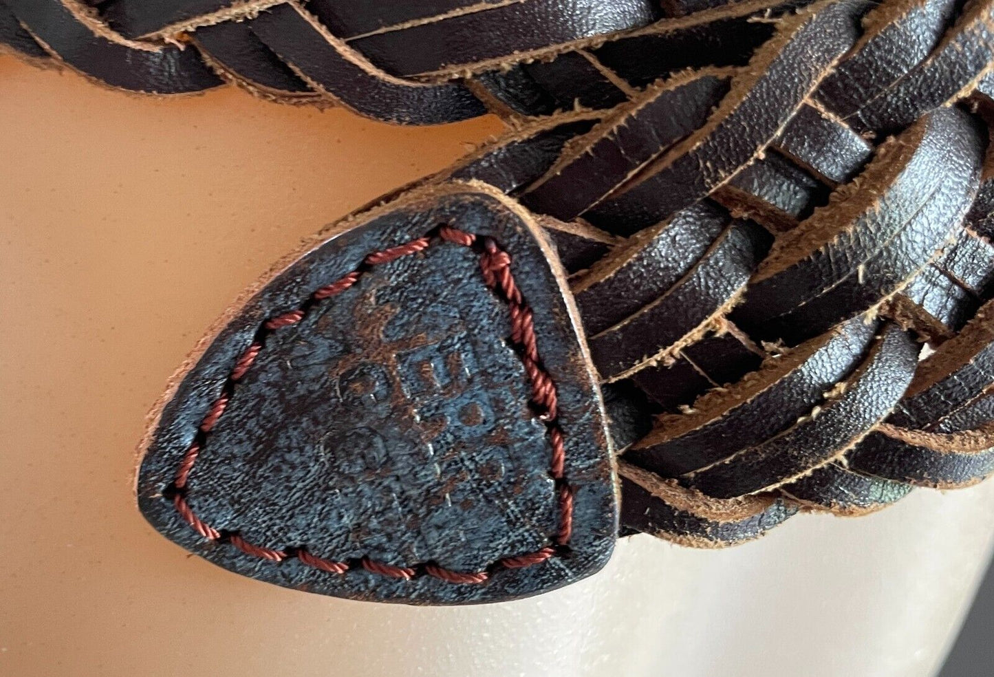 KERRY McGEE Brown Leather Woven Belt 4cm Wide Size 12 Total Length Of Belt 91cm