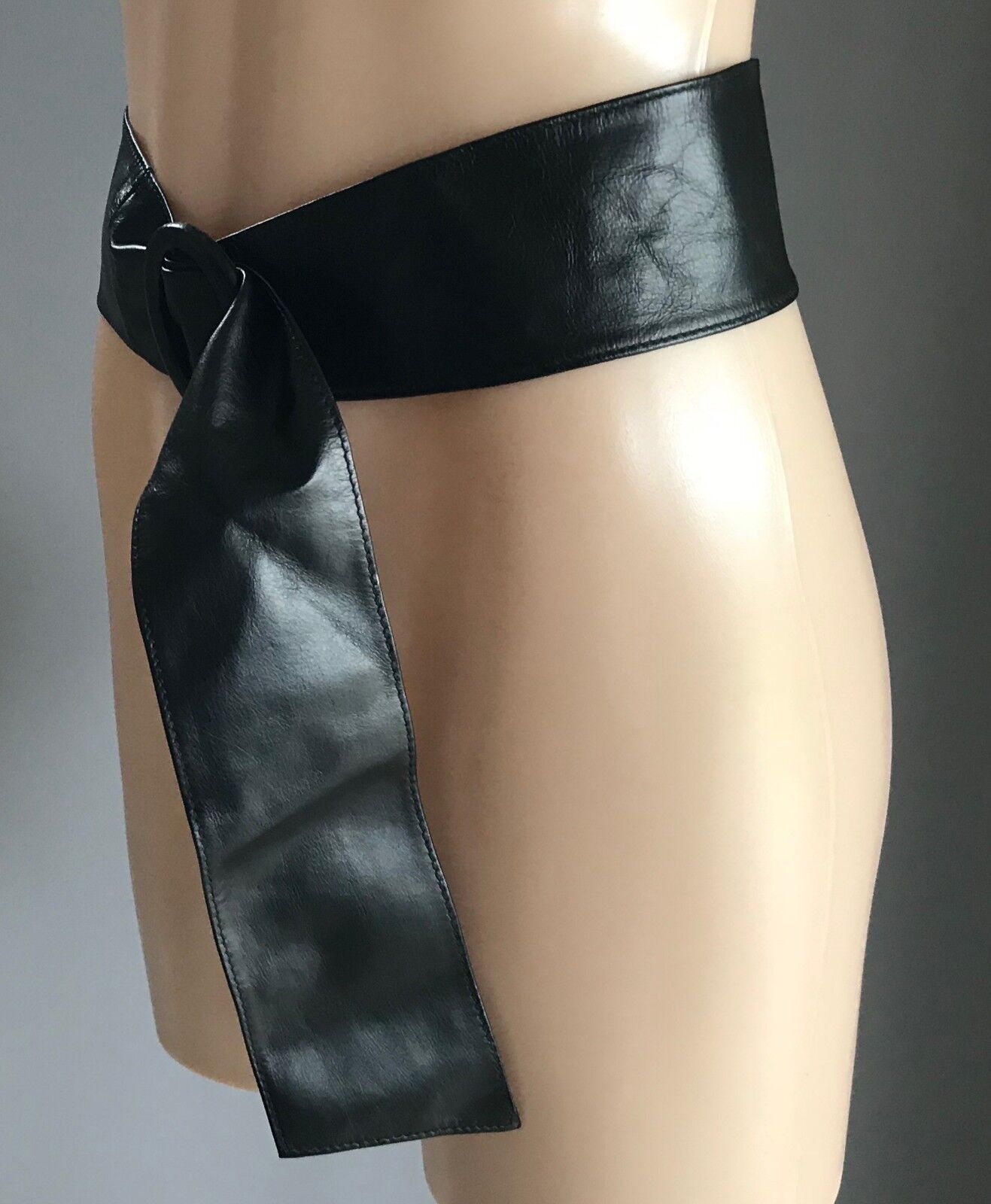Leather Belt Ladies 7.5cm Black Sash Style Belt Size M L 12 - 14 109cm L