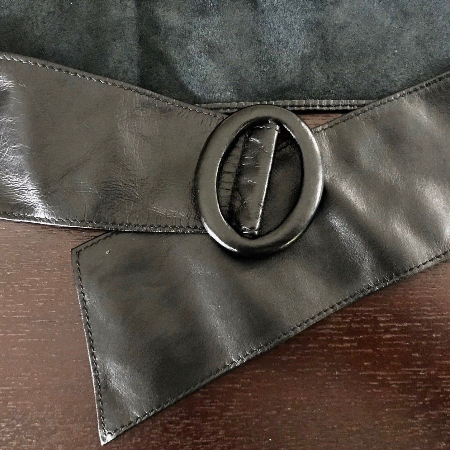 Leather Belt Ladies 7.5cm Black Sash Style Belt Size M L 12 - 14 109cm L