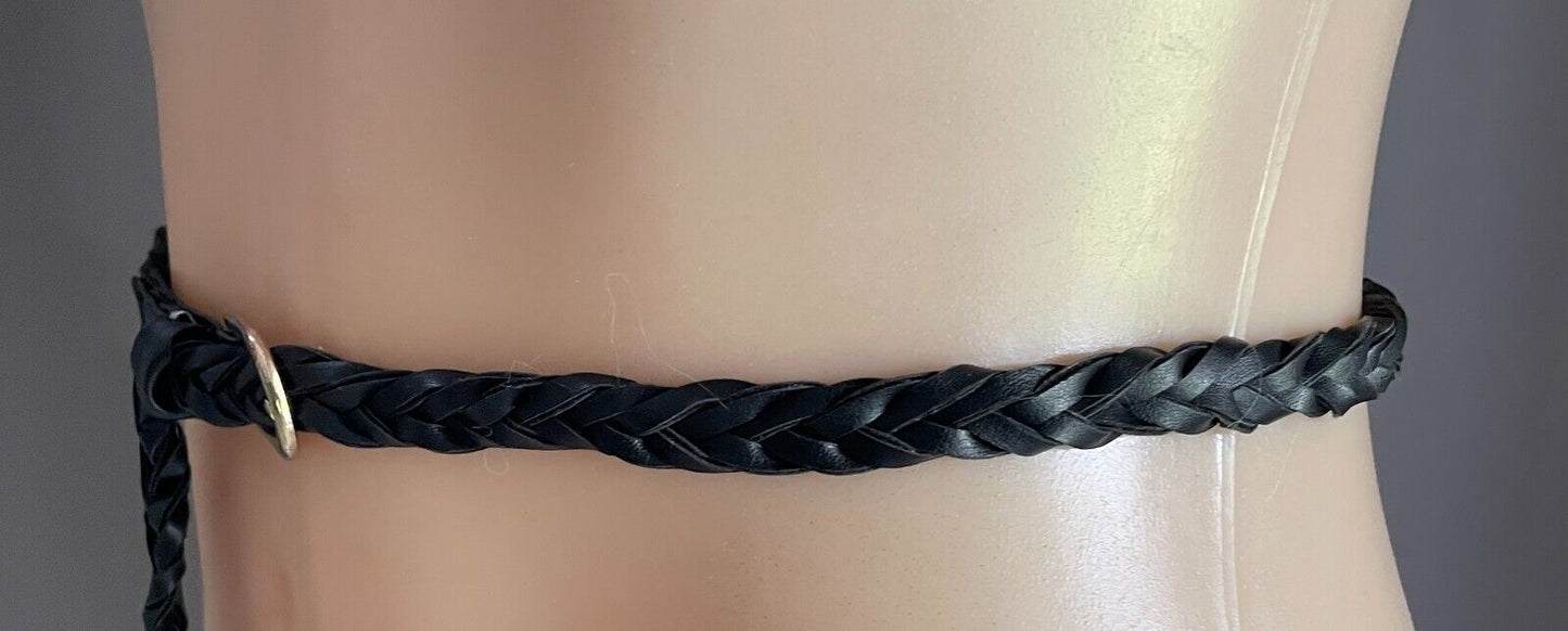 Black Pleather Thin Woven Belt 1cm Wide OSFA Total Length Of Belt 115cm