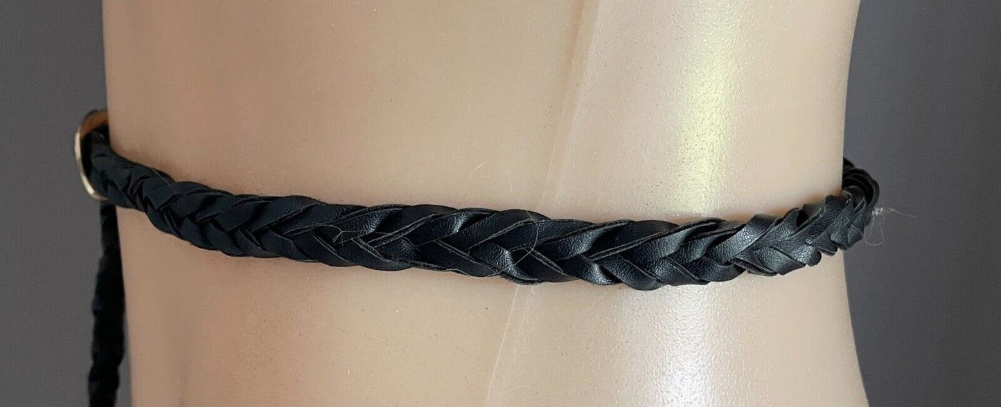 Black Pleather Thin Woven Belt 1cm Wide OSFA Total Length Of Belt 115cm