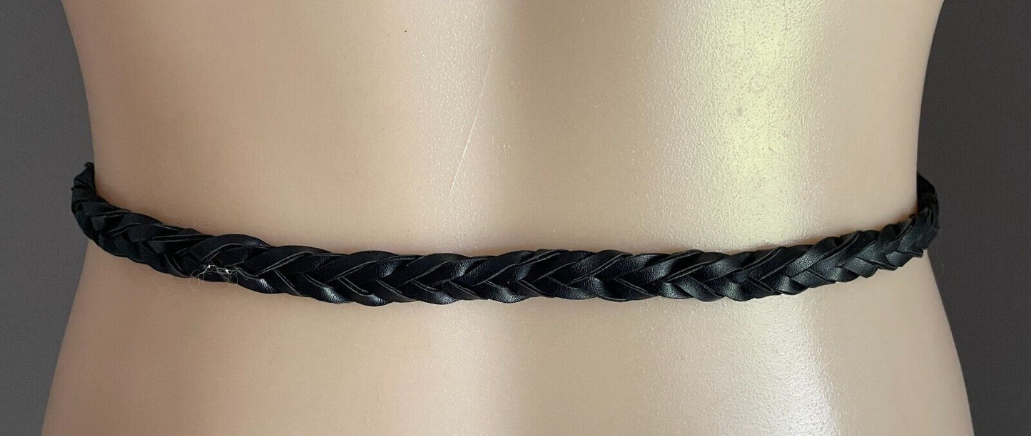 Black Pleather Thin Woven Belt 1cm Wide OSFA Total Length Of Belt 115cm