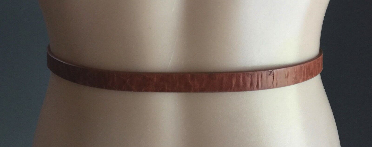 Retro Ladies 2cm Belt Rich Tan Brown Pleather Thin Belt Size 10