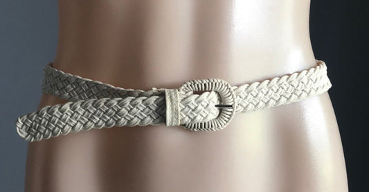Retro Boho Belt  2.5cm Beige Woven Plaited Cord Thin Ladies Size 8 - 10