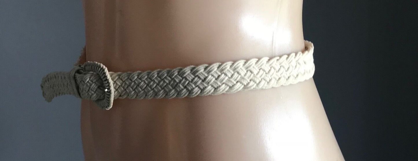 Retro Boho Belt  2.5cm Beige Woven Plaited Cord Thin Ladies Size 8 - 10