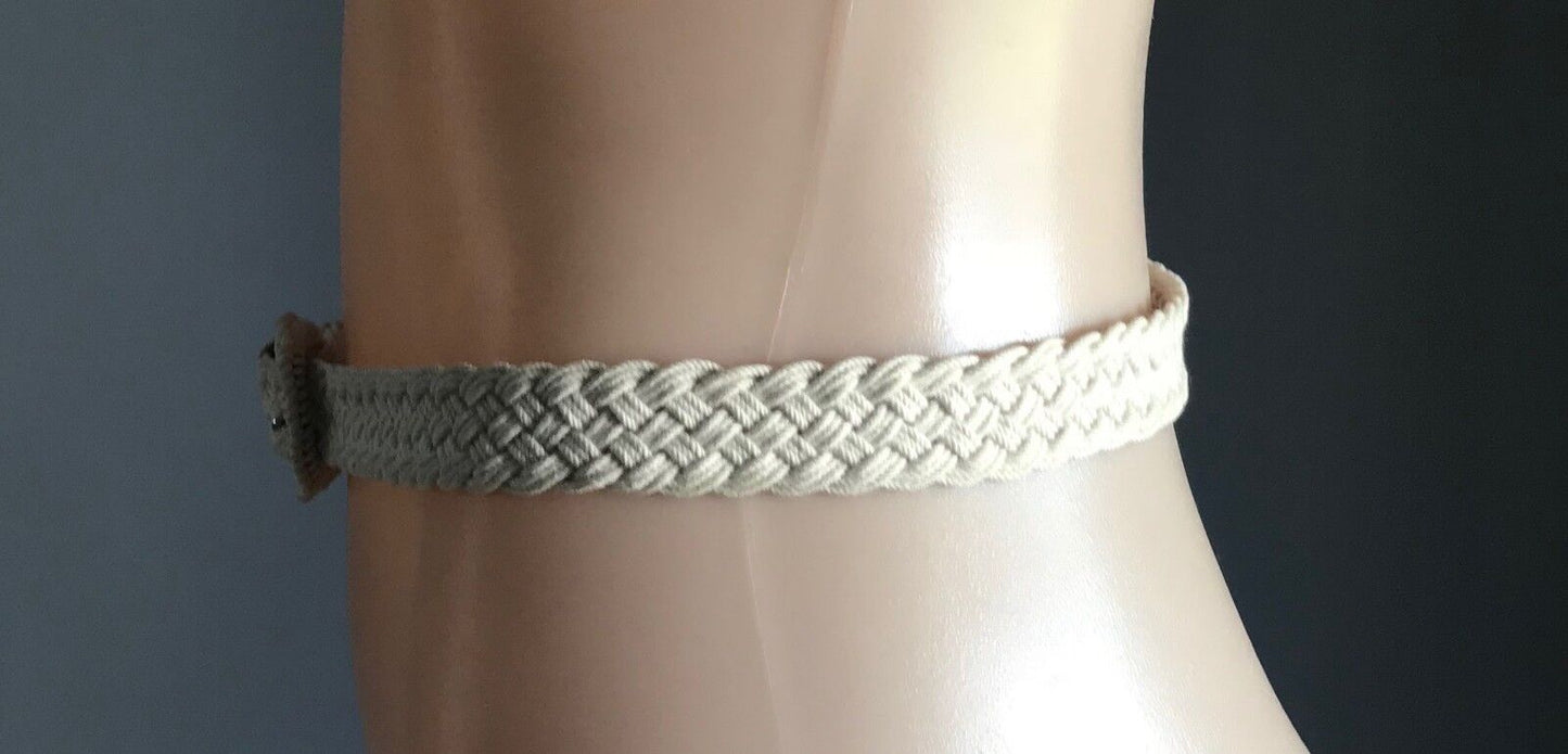 Retro Boho Belt  2.5cm Beige Woven Plaited Cord Thin Ladies Size 8 - 10