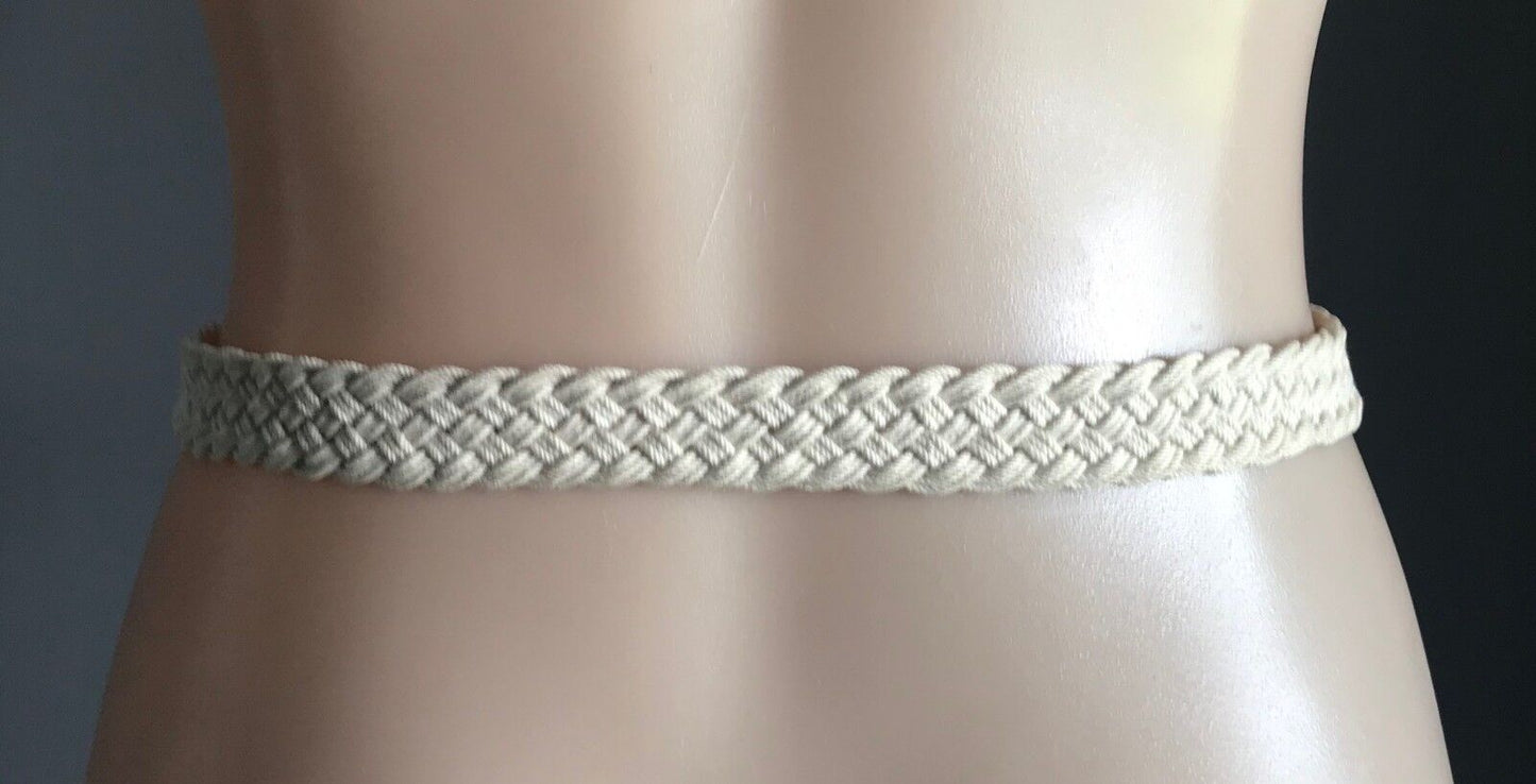 Retro Boho Belt  2.5cm Beige Woven Plaited Cord Thin Ladies Size 8 - 10
